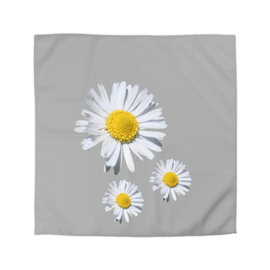 Microfiber Duvet Cover Light Grey with White Daisies - AdeleEmbroidery