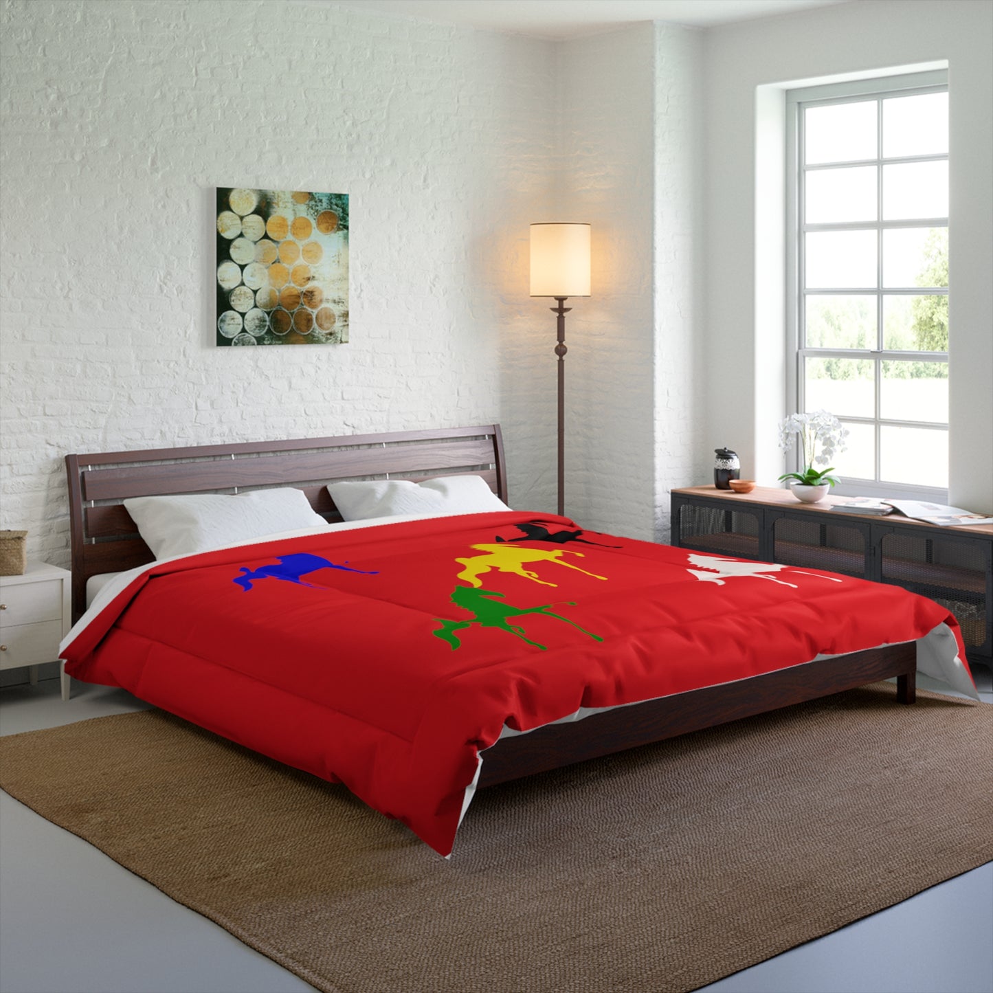 Comforter Red with Multi-Color Saddlebred Print - AdeleEmbroidery