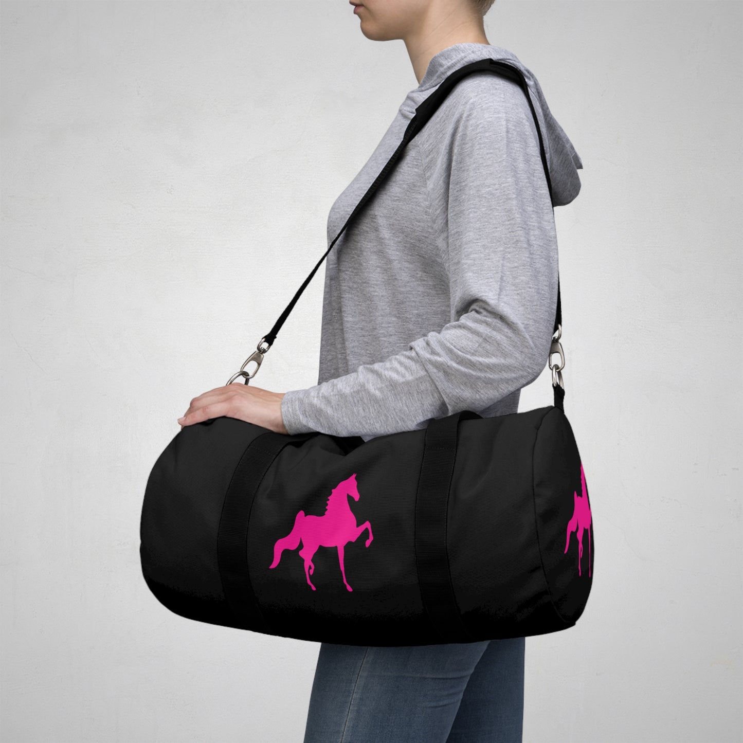 Saddlebred Print Black/Pink Duffel Bag - AdeleEmbroidery