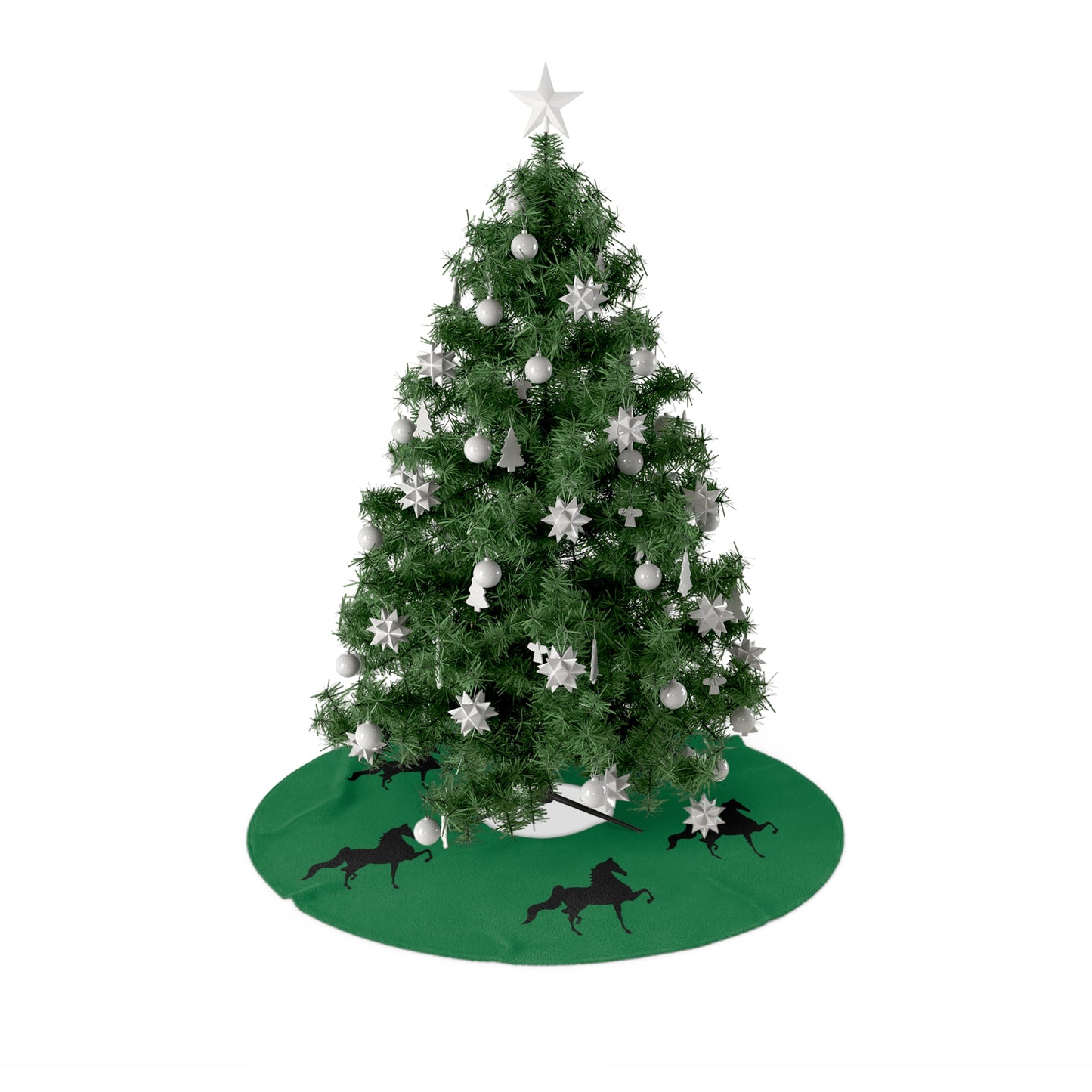 Christmas Tree Skirts Green with Black Saddlebred Print - AdeleEmbroidery