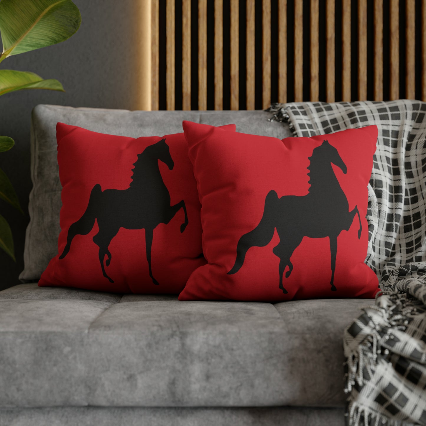 Saddlebred Print Spun Polyester Square Pillow Case RED - AdeleEmbroidery