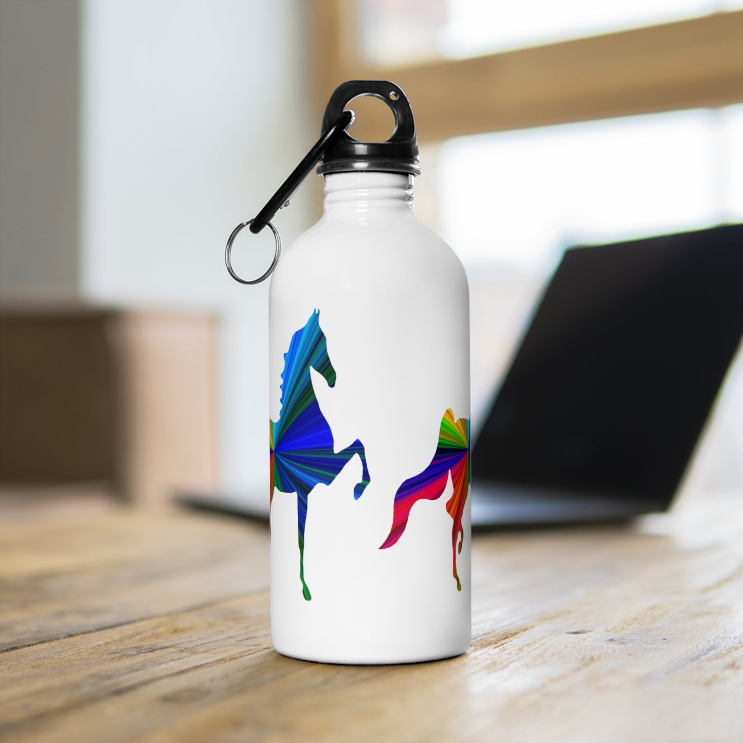 Multi Color Saddlebred Print Stainless Steel Water Bottle WHITE - AdeleEmbroidery