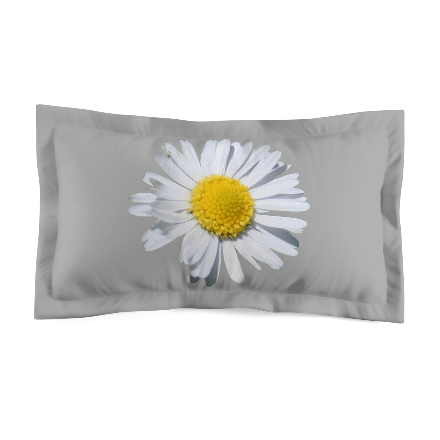 Microfiber Pillow Sham Light Grey with White Daisy - AdeleEmbroidery
