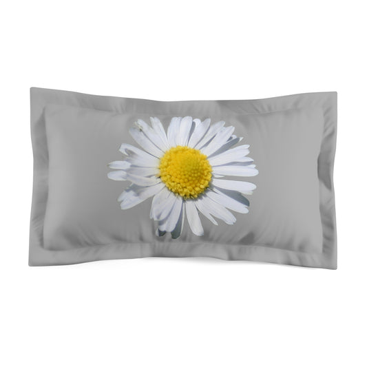 Microfiber Pillow Sham Light Grey with White Daisy - AdeleEmbroidery