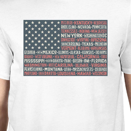 50 States US Flag t-Shirt White Cotton - AdeleEmbroidery