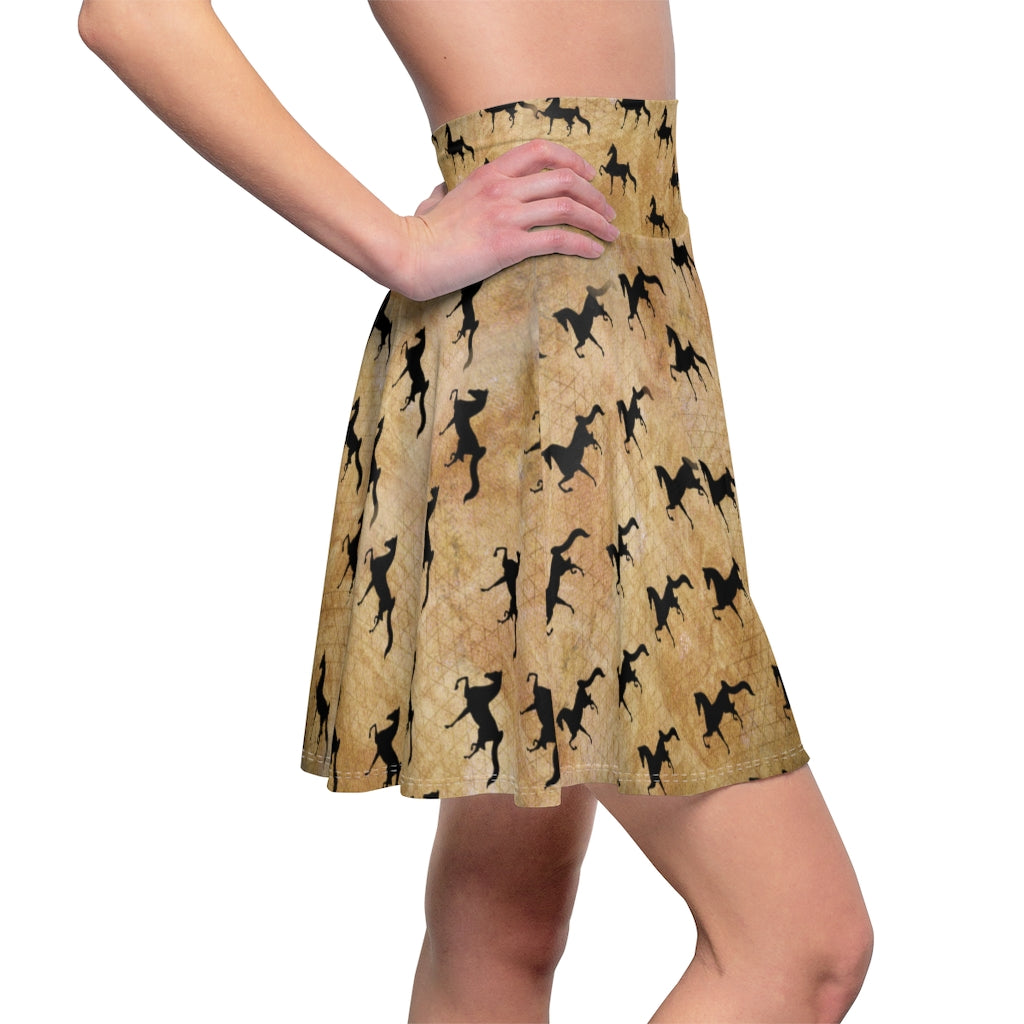 Women's Skater Skirt Brown and Black Saddlebred Print - AdeleEmbroidery