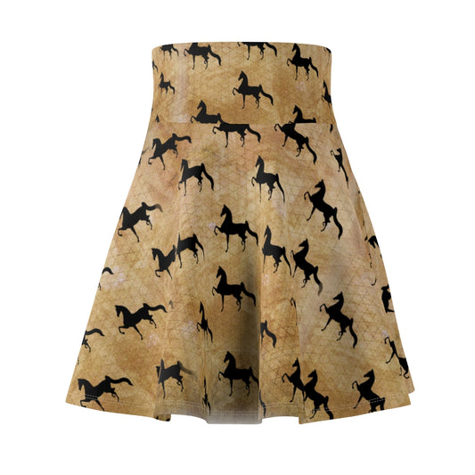 Women's Skater Skirt Brown and Black Saddlebred Print - AdeleEmbroidery