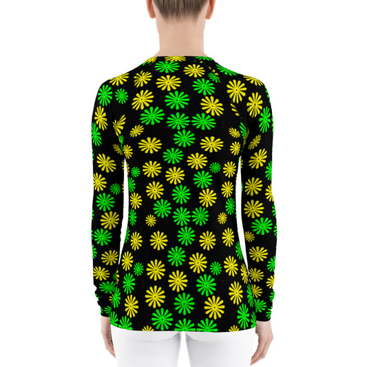 Women's Rash Guard Yellow and Green Flowers - AdeleEmbroidery