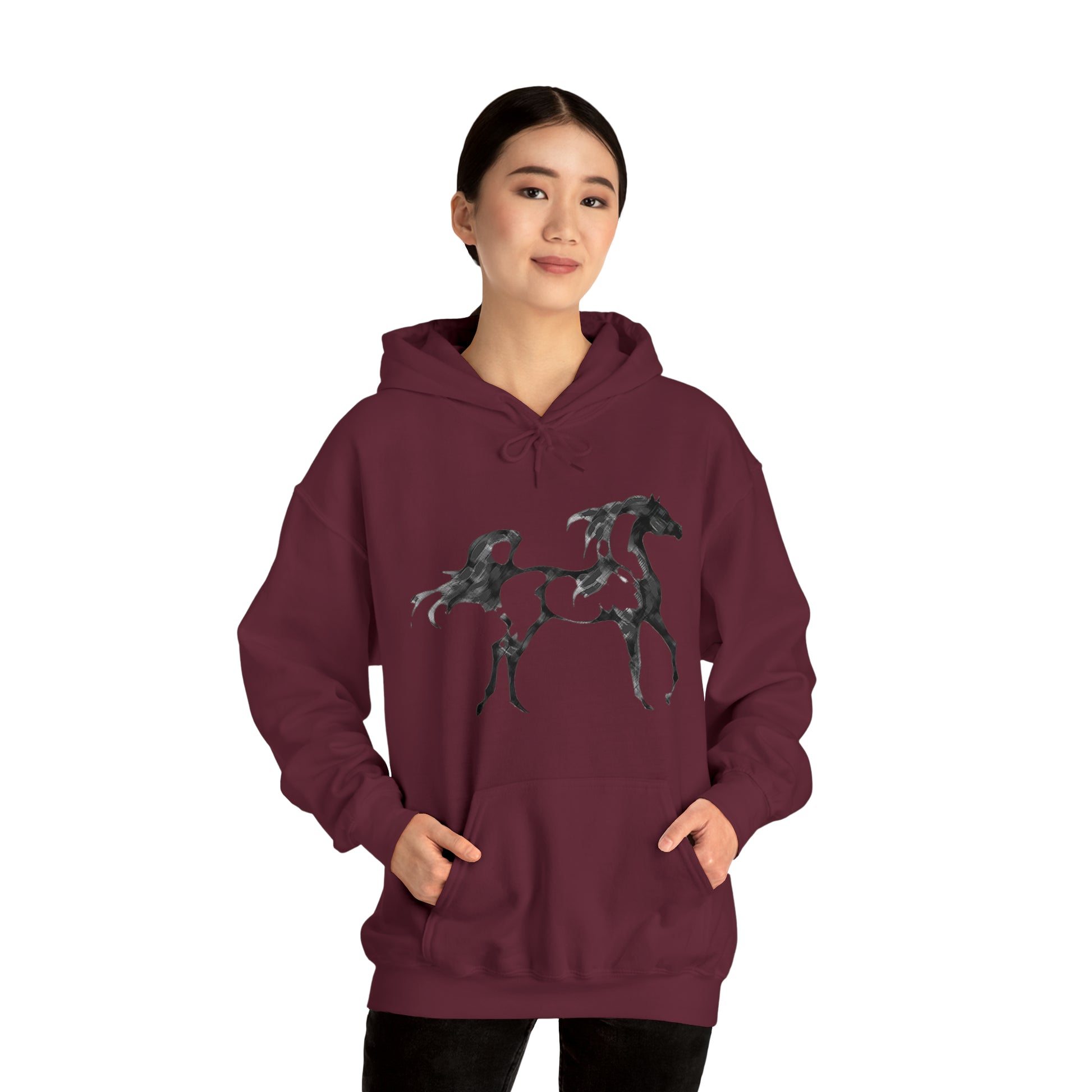 Unisex Heavy Blend™ Hooded Sweatshirt Arabian Horse front Print - AdeleEmbroidery