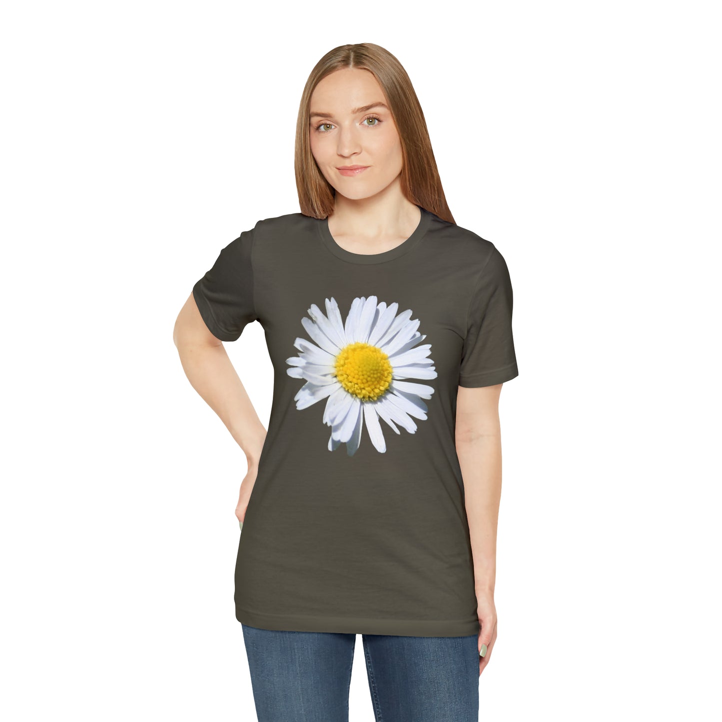 Unisex Jersey Short Sleeve Tee with White Daisy Print