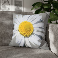 Spun Polyester Square Pillow Case Light Grey with White Daisy - AdeleEmbroidery