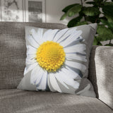 Spun Polyester Square Pillow Case Light Grey with White Daisy - AdeleEmbroidery