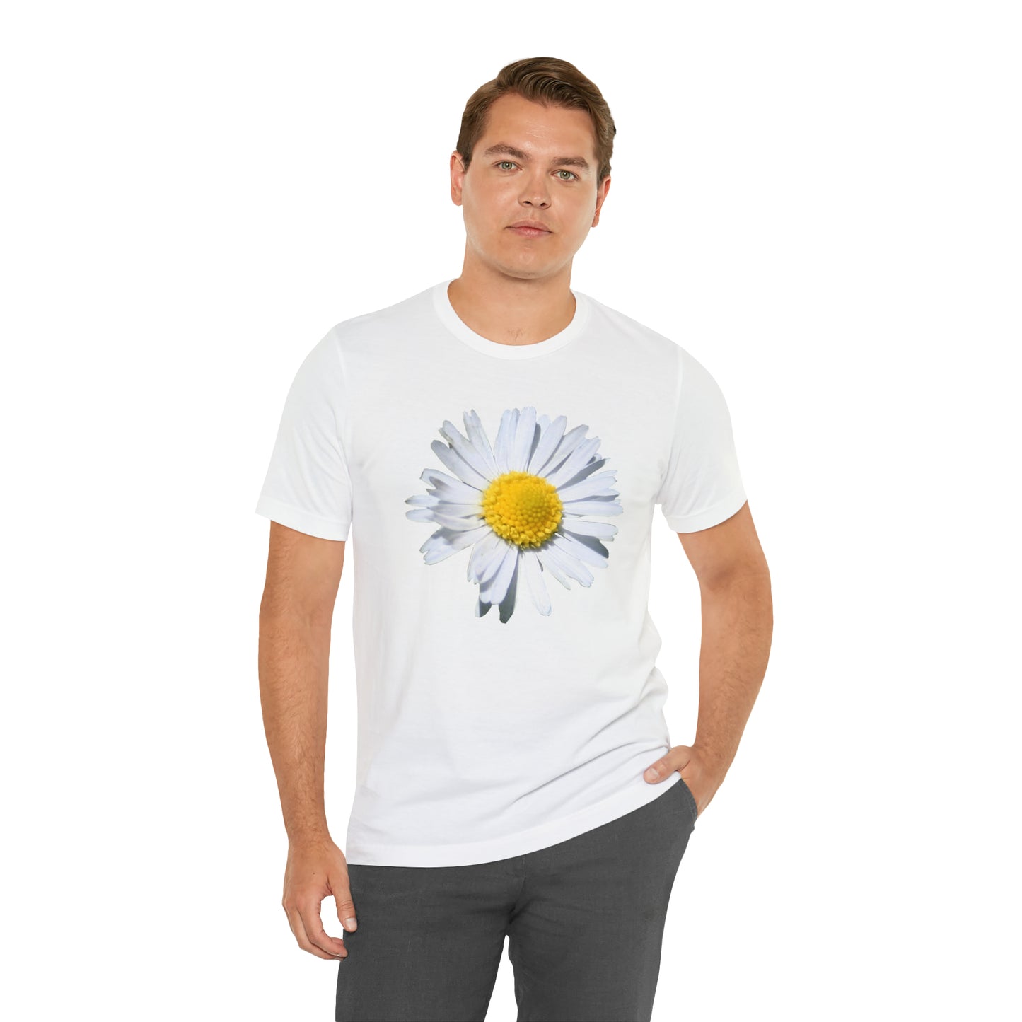 Unisex Jersey Short Sleeve Tee with White Daisy Print