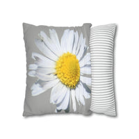 Spun Polyester Square Pillow Case Light Grey with White Daisy - AdeleEmbroidery