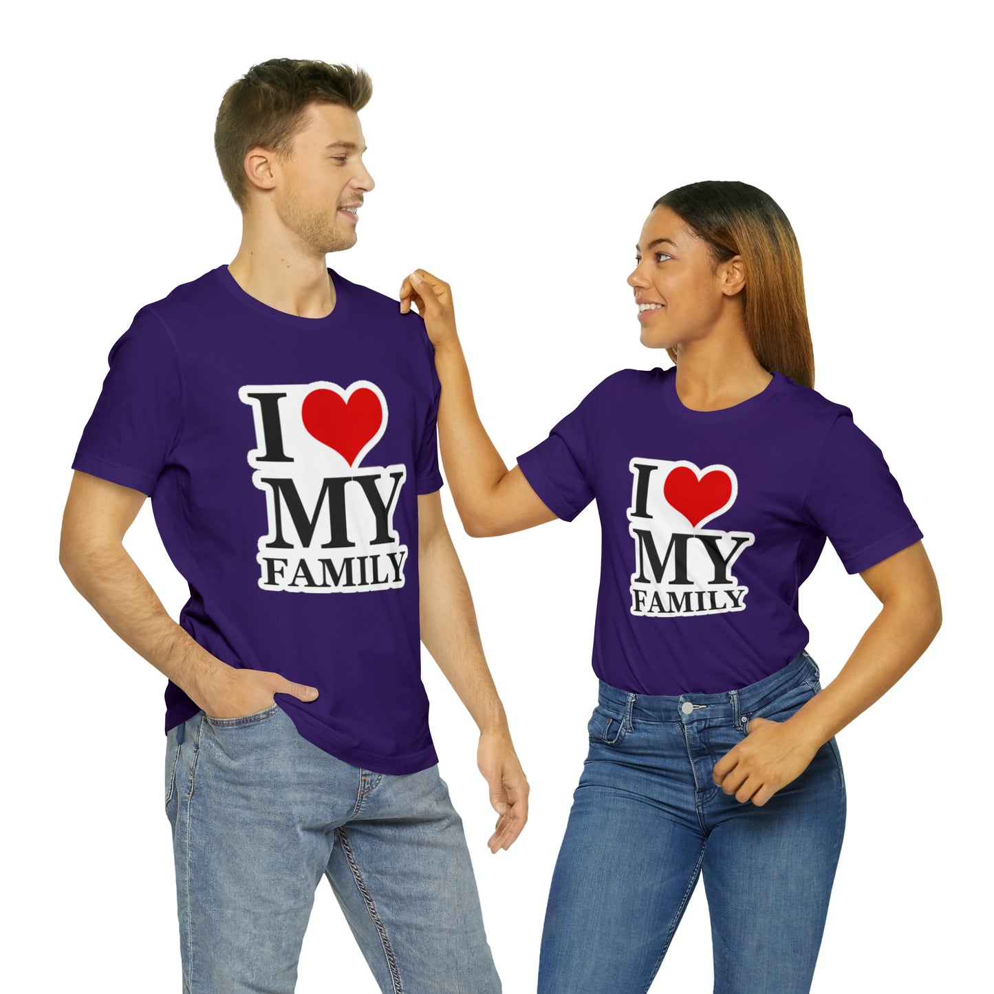 Unisex Jersey Short Sleeve Tee with I Love My Family Print