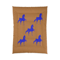 Comforter Tan/Brown with  Blue Saddlebred Print - AdeleEmbroidery