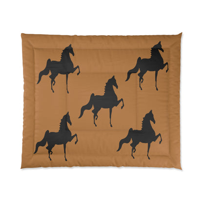 Comforter Tan/Brown with Saddlebred Print - AdeleEmbroidery