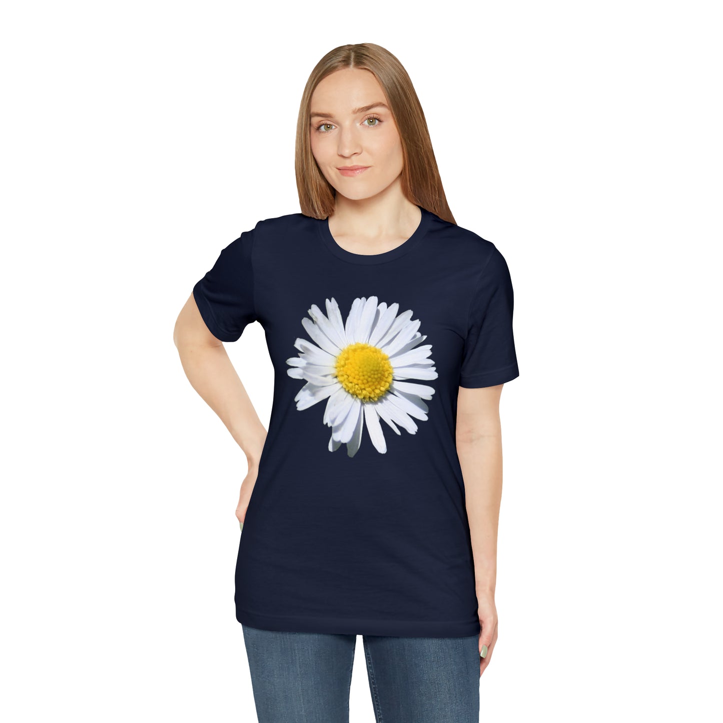 Unisex Jersey Short Sleeve Tee with White Daisy Print