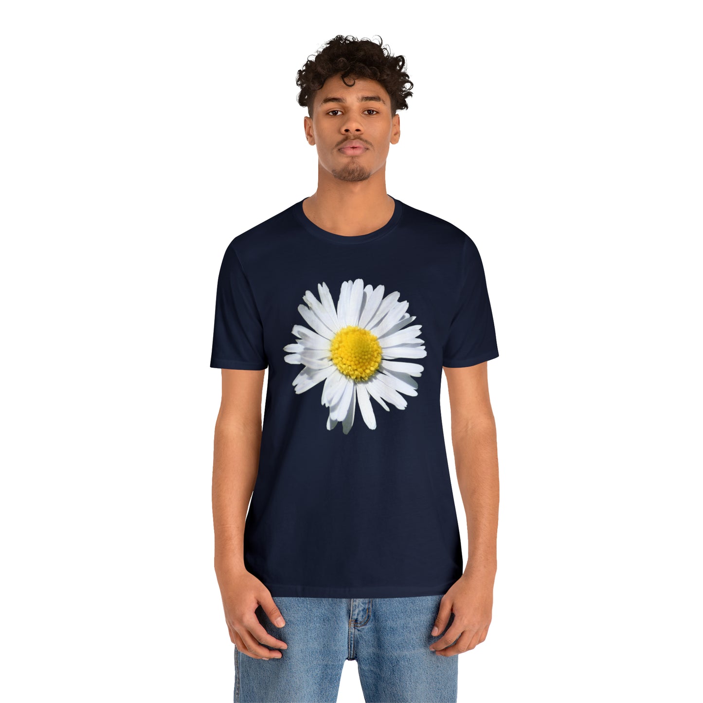 Unisex Jersey Short Sleeve Tee with White Daisy Print