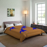 Comforter Tan/Brown with  Blue Saddlebred Print - AdeleEmbroidery