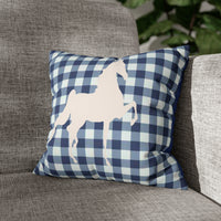 Faux Suede Square Pillow Case Blue and White Plaid  Saddlebred Print - AdeleEmbroidery