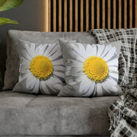 Spun Polyester Square Pillow Case Light Grey with White Daisy - AdeleEmbroidery