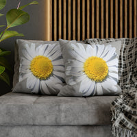 Spun Polyester Square Pillow Case Light Grey with White Daisy - AdeleEmbroidery