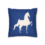 Faux Suede Square Pillow Case Blue and White Plaid  Saddlebred Print - AdeleEmbroidery