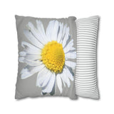 Spun Polyester Square Pillow Case Light Grey with White Daisy - AdeleEmbroidery