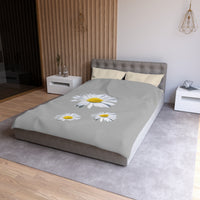 Microfiber Duvet Cover Light Grey with White Daisies