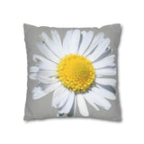 Spun Polyester Square Pillow Case Light Grey with White Daisy - AdeleEmbroidery