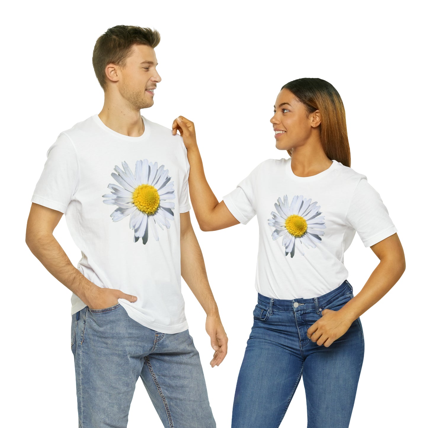 Unisex Jersey Short Sleeve Tee with White Daisy Print