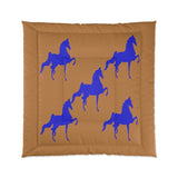 Comforter Tan/Brown with  Blue Saddlebred Print - AdeleEmbroidery