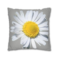 Spun Polyester Square Pillow Case Light Grey with White Daisy - AdeleEmbroidery