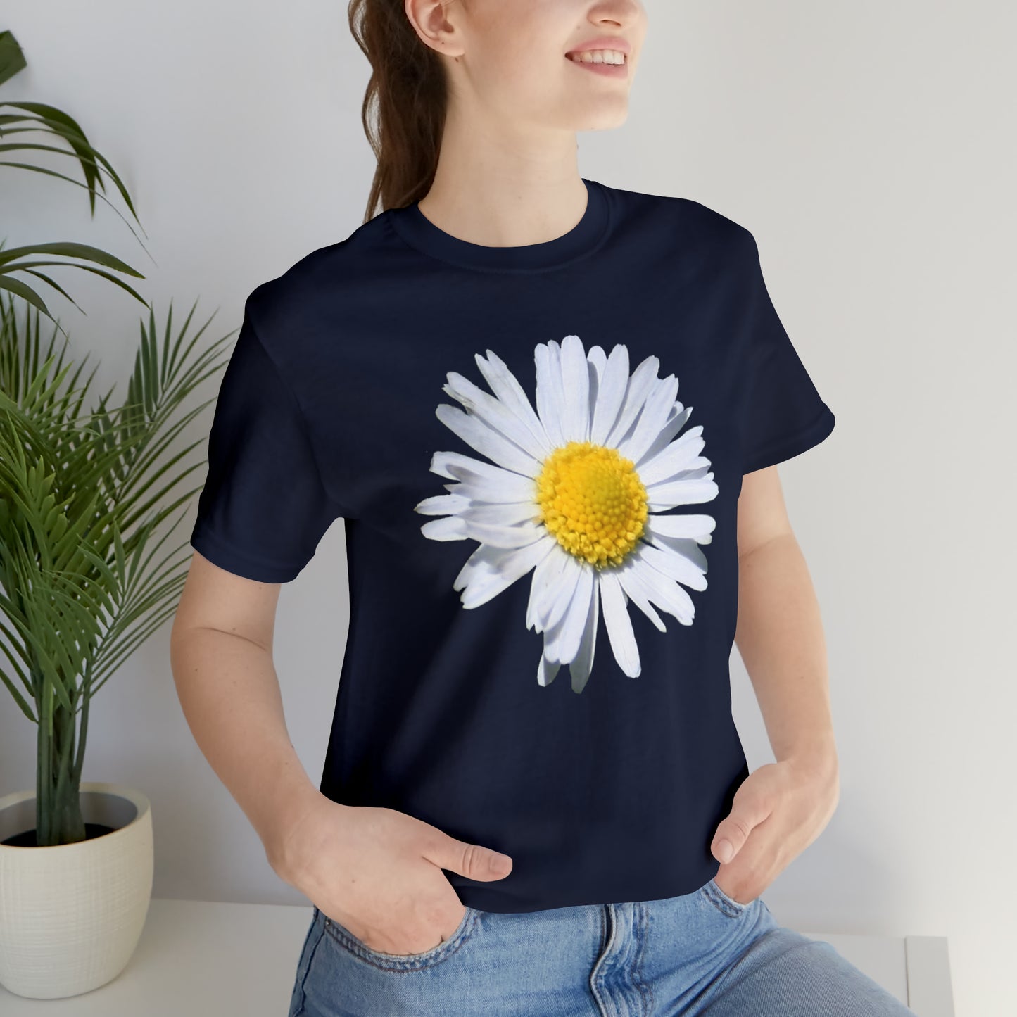 Unisex Jersey Short Sleeve Tee with White Daisy Print