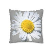 Spun Polyester Square Pillow Case Light Grey with White Daisy - AdeleEmbroidery