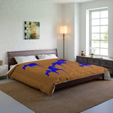 Comforter Tan/Brown with  Blue Saddlebred Print - AdeleEmbroidery