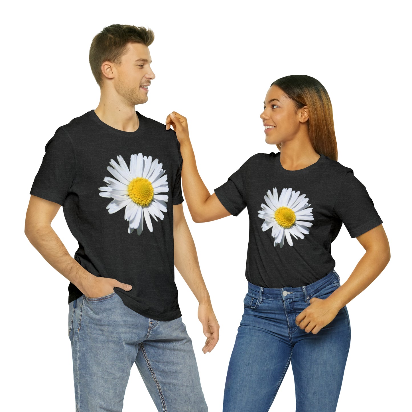 Unisex Jersey Short Sleeve Tee with White Daisy Print