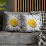 Spun Polyester Square Pillow Case Light Grey with White Daisy - AdeleEmbroidery