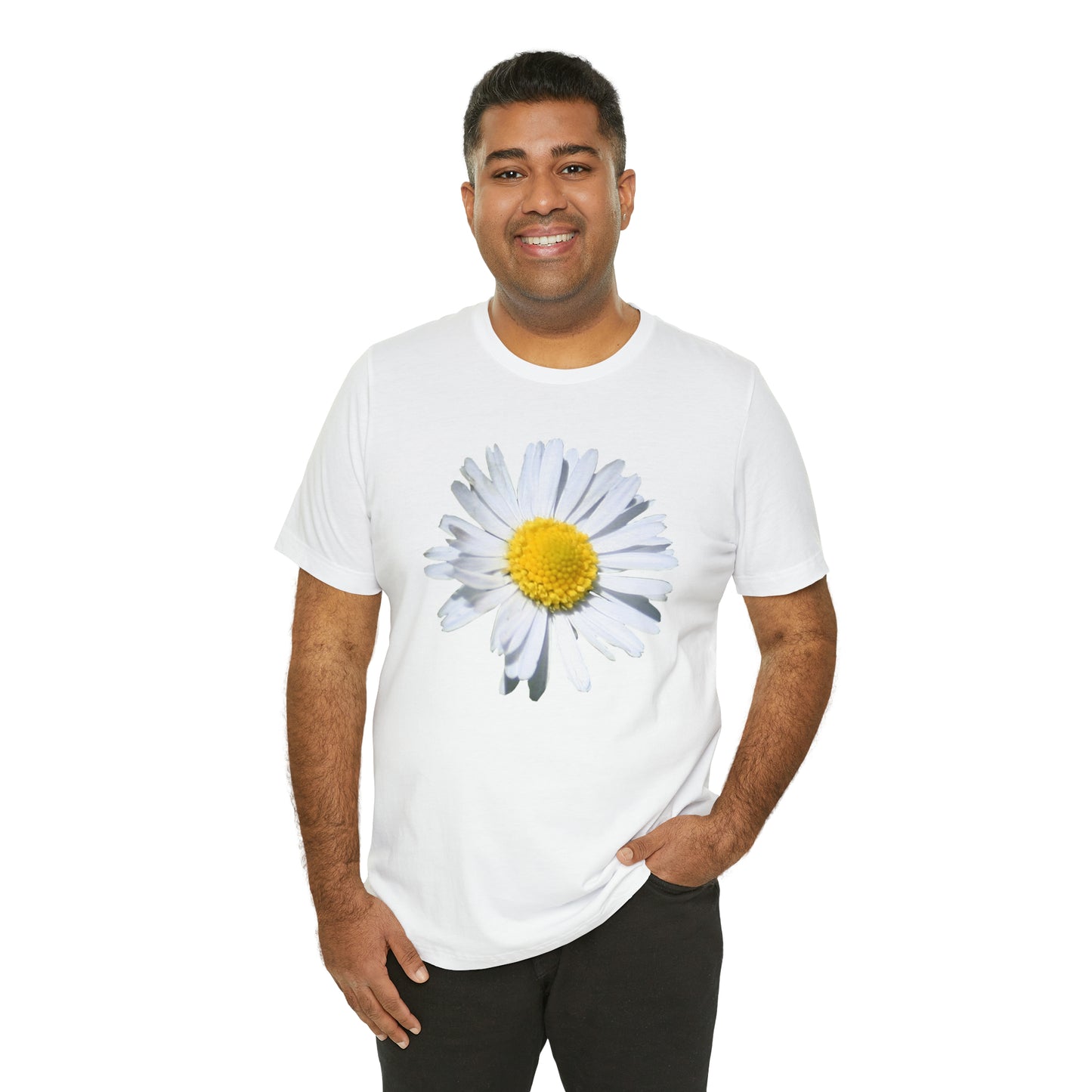 Unisex Jersey Short Sleeve Tee with White Daisy Print