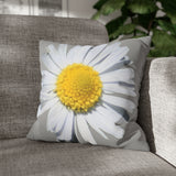 Spun Polyester Square Pillow Case Light Grey with White Daisy - AdeleEmbroidery