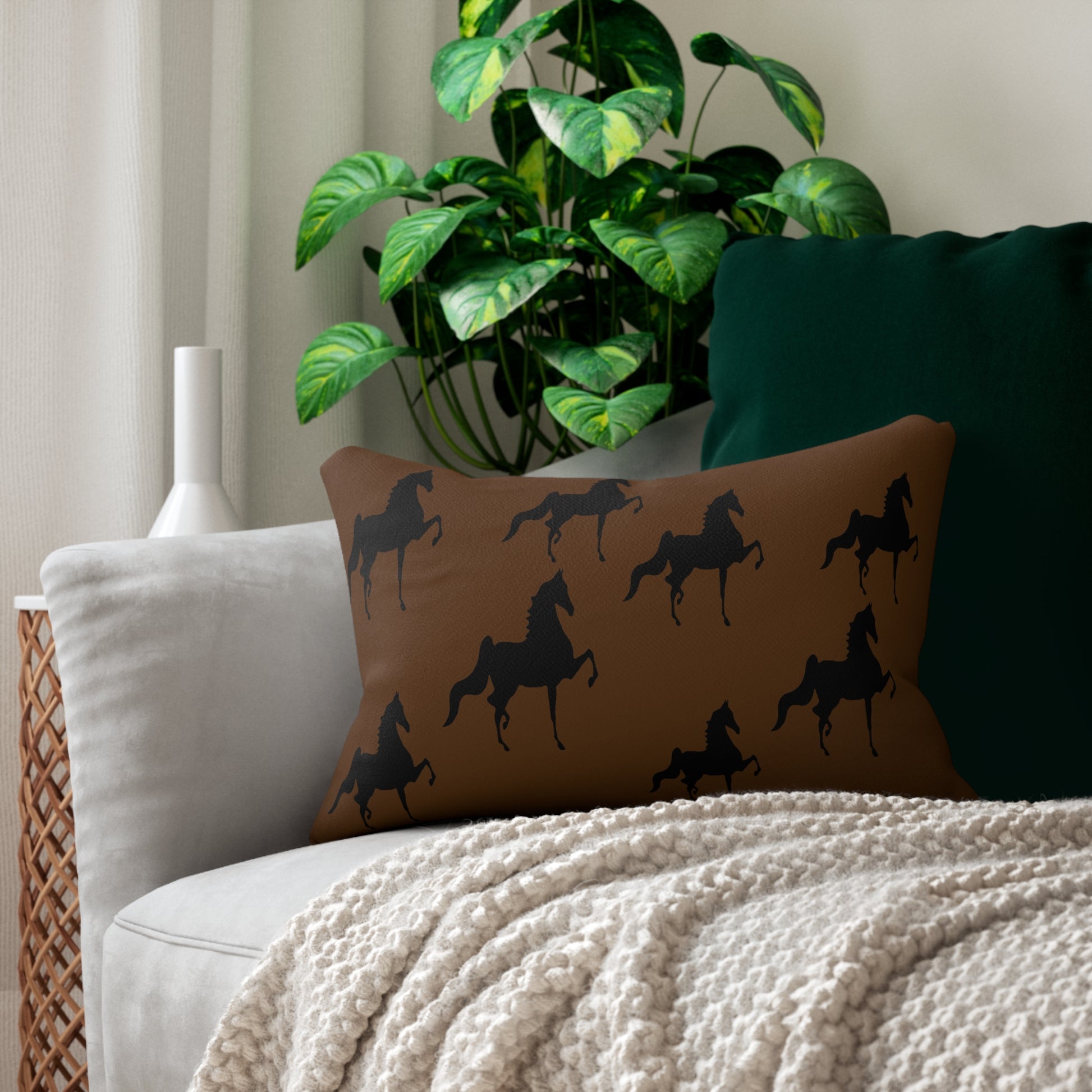 Saddlebred Print Spun Polyester Lumbar Pillow - AdeleEmbroidery