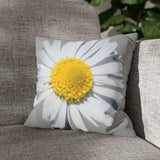 Spun Polyester Square Pillow Case Light Grey with White Daisy - AdeleEmbroidery