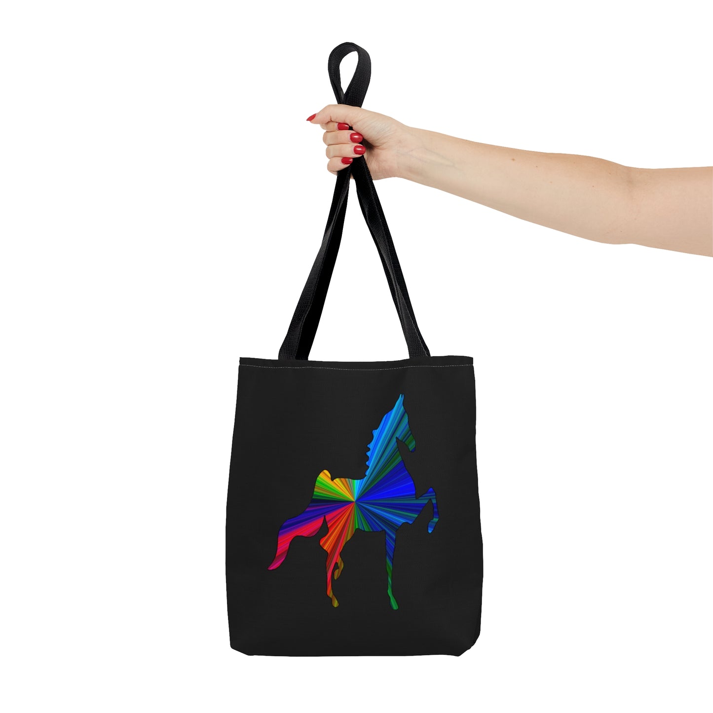 Saddlebred Multi Color Print Black Tote Bag - AdeleEmbroidery