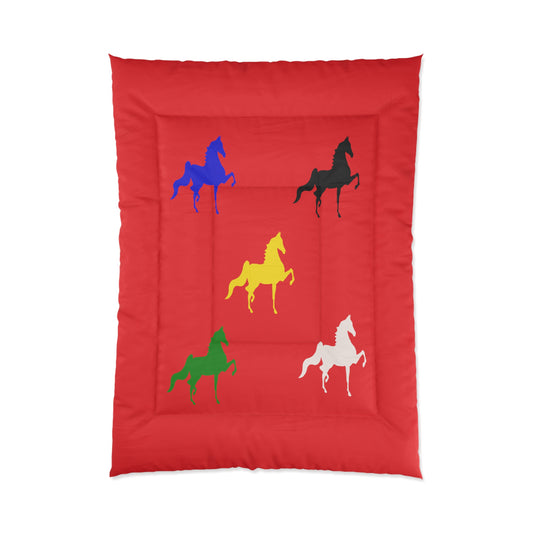 Comforter Red with Multi-Color Saddlebred Print - AdeleEmbroidery