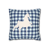 Faux Suede Square Pillow Case Blue and White Plaid  Saddlebred Print - AdeleEmbroidery