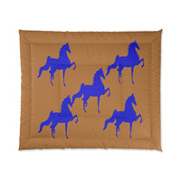 Comforter Tan/Brown with  Blue Saddlebred Print - AdeleEmbroidery