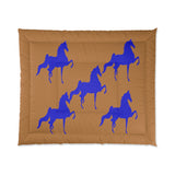 Comforter Tan/Brown with  Blue Saddlebred Print - AdeleEmbroidery