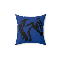 Spun Polyester Square Pillow Blue with Black Horse Head Print - AdeleEmbroidery