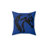 Spun Polyester Square Pillow Blue with Black Horse Head Print - AdeleEmbroidery